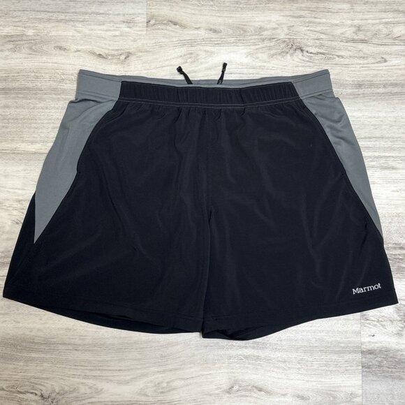 Marmot Running Shorts Mens XL Black Colorblock Performance UPF Athletic Hiking - Picture 1 of 9